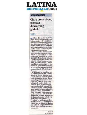 Cisti e prevenzione, giornata di screening gratuito