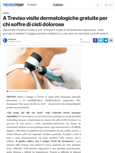 A Treviso visite dermatologiche gratuite per chi soffre di cisti dolorose