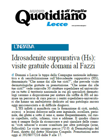 Idrosadenite suppurativa (HS): visite gratuite domani al Fazzi